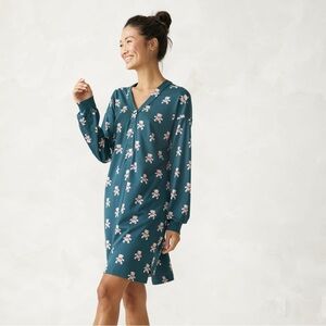 Vera Bradley Teddy Bear Long Sleeve Sleep Dress Nightgown Green L